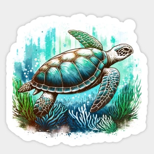 Turtle's Tranquil Journey: Sea Turtle Art T-shirt Sticker